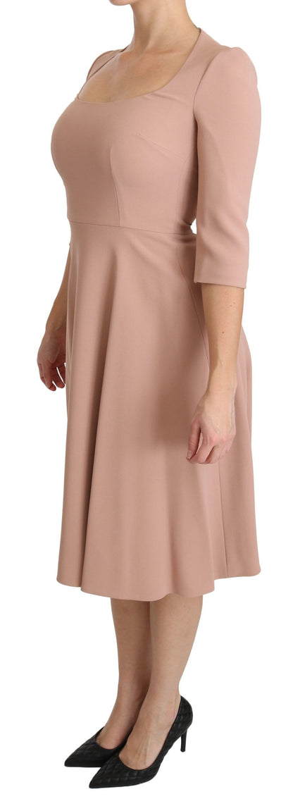 Pink 3/4 Sleeves A-line Viscose Dress