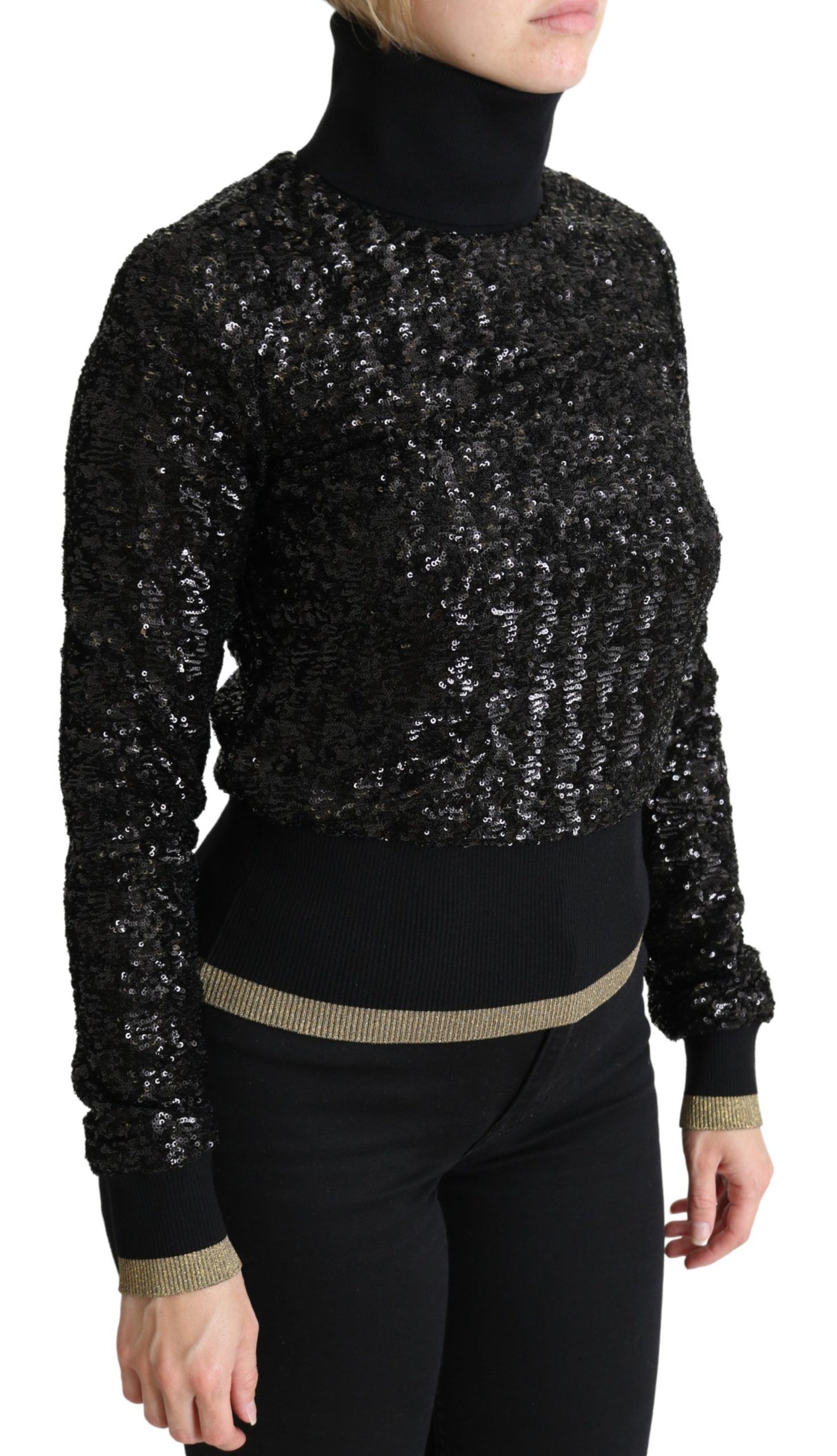Black Sequined Knitted Turtle Neck Sweater
