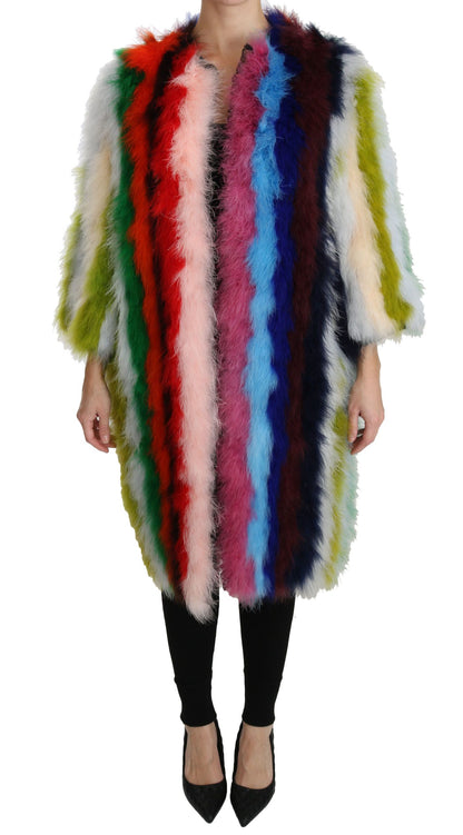 Multicolor Turkey Feather Cape Fur Coat