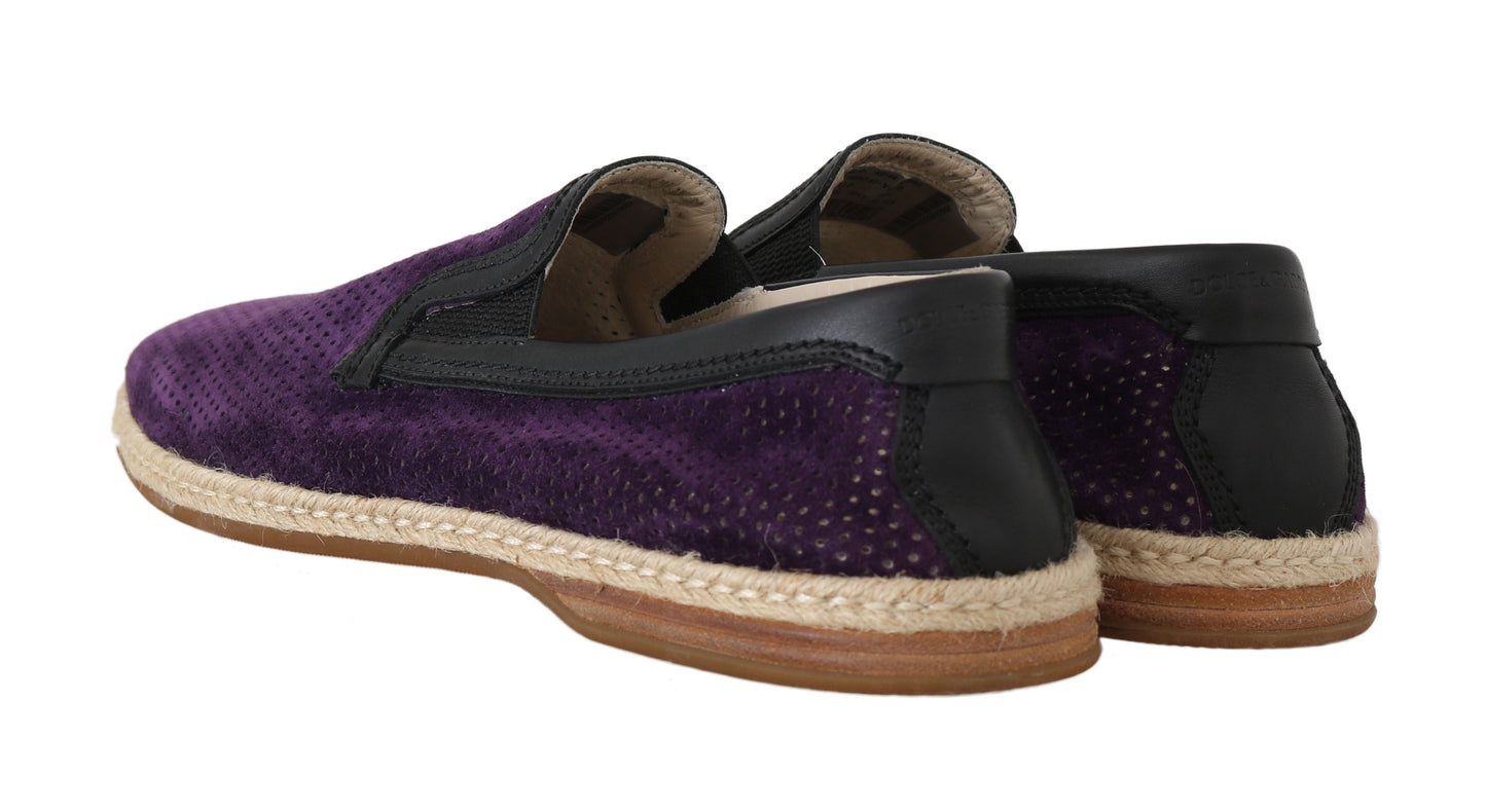 Purple Suede Perforated Loafers