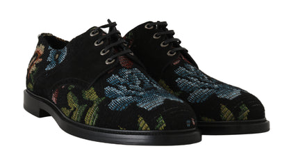 Black Floral Brocade Derby Laceups Shoes