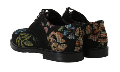 Black Floral Brocade Derby Laceups Shoes