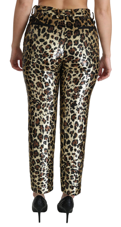 Brown Leopard Sequined High Waist Pants