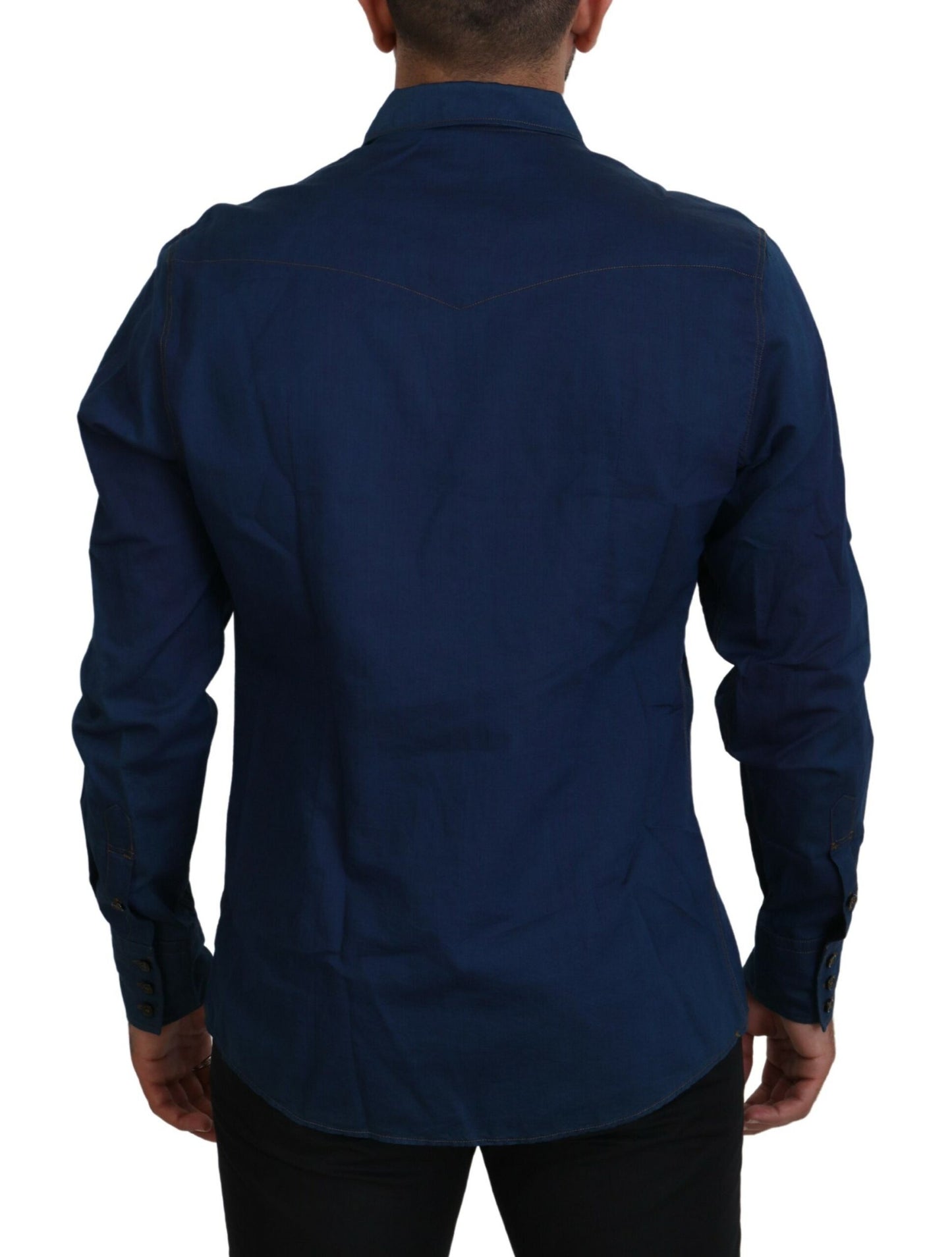 Elegant Blue Denim Casual Shirt