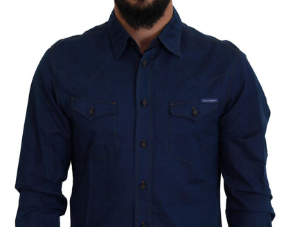 Elegant Blue Denim Casual Shirt
