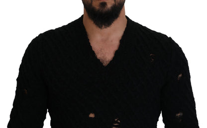 Elegant Black Wool-Blend V-Neck Sweater
