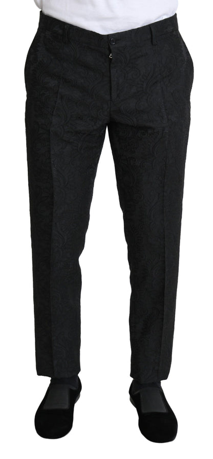 Black Floral Brocade Slim Trouser Pants