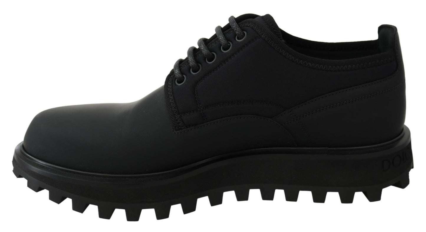 Black Rubberized Calfskin Chunky Derby Vulcano Shoes