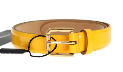 Yellow Patent Leather Gold Buckle Belt
