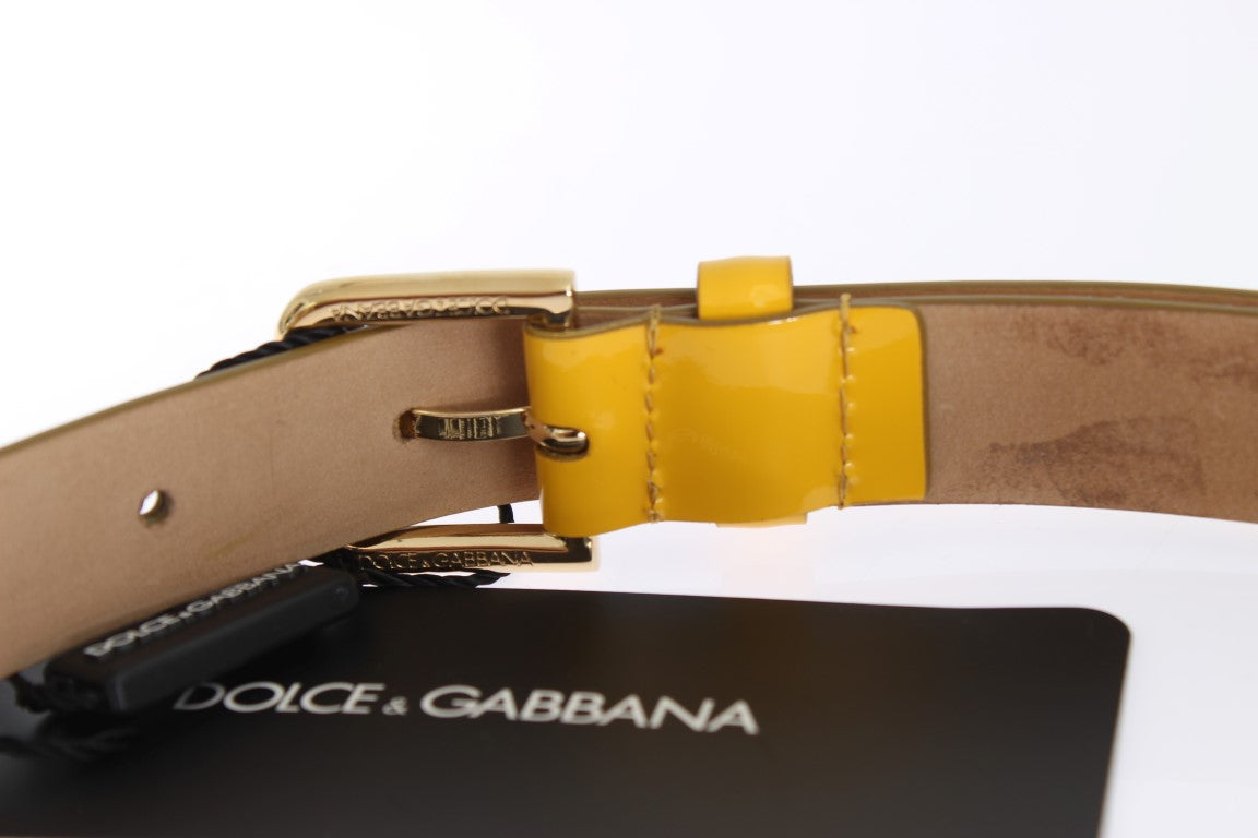 Yellow Patent Leather Gold Buckle Belt