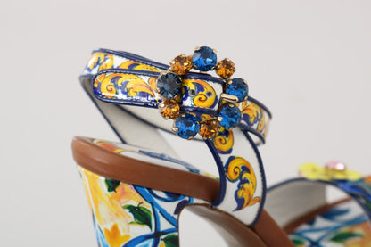 Multicolor Majolica Leather Crystal Shoes