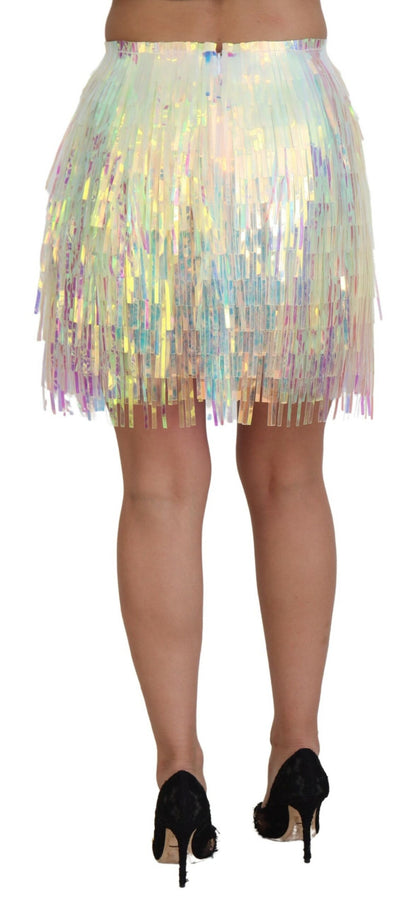Iridescent Fringe Mini Skirt Mid Waist