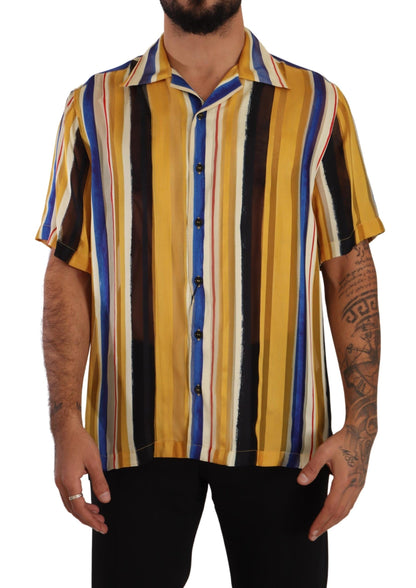 Yellow Striped Silk-Blend Men's Shirt