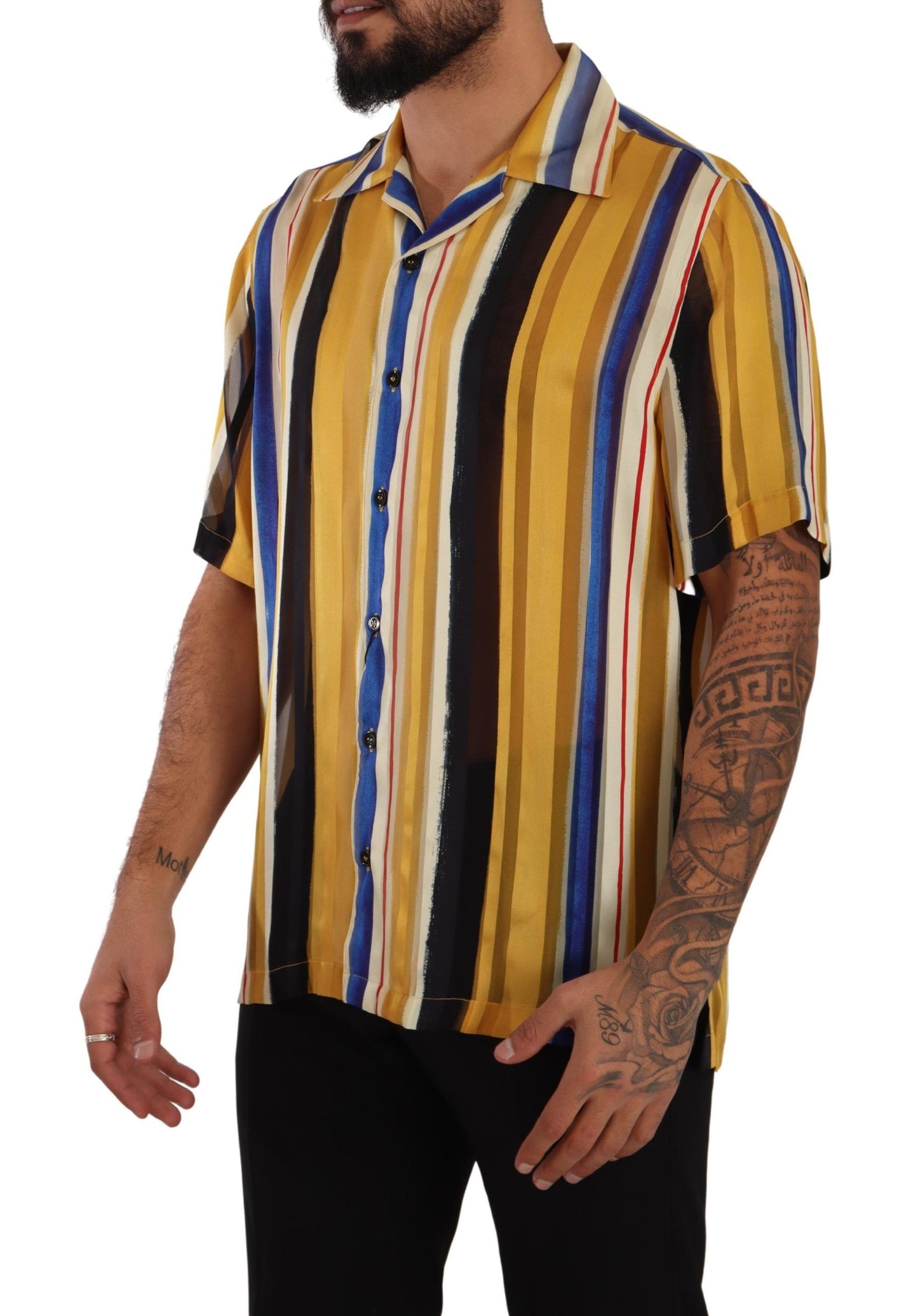 Yellow Striped Silk-Blend Men's Shirt