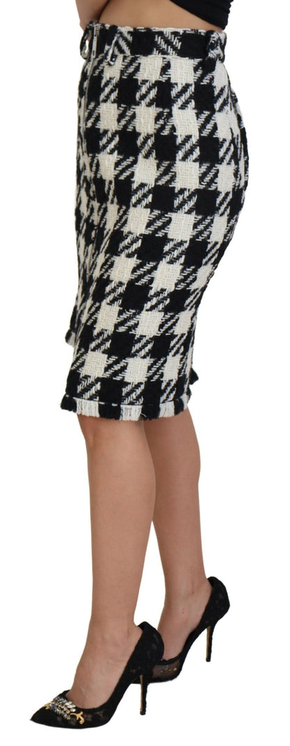 Elegant Houndstooth High-Waist Knee-Length Skirt