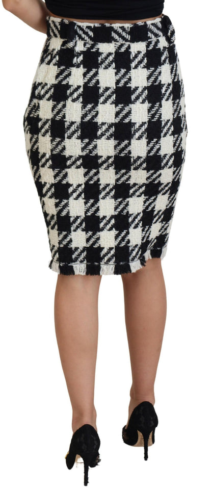 Elegant Houndstooth High-Waist Knee-Length Skirt