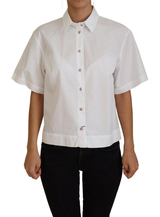Elegant White Cotton Button-Up Blouse