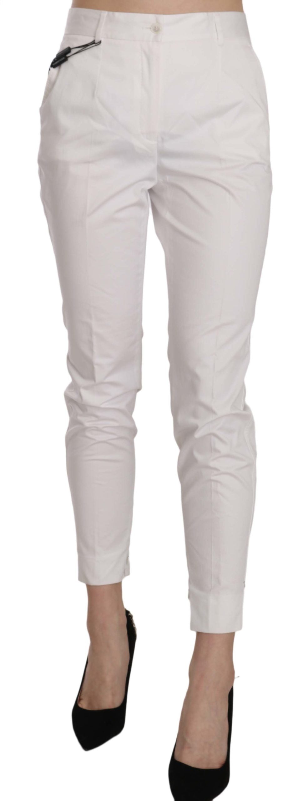 Elegant White Cotton Blend Trousers