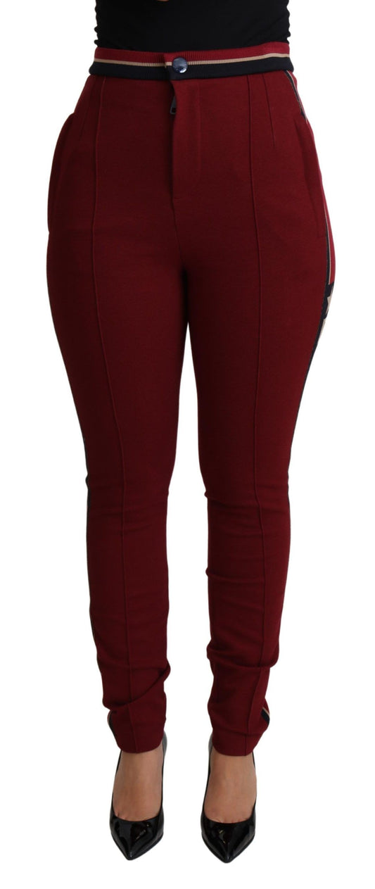 High-Waist Embroidered Red Skinny Trousers