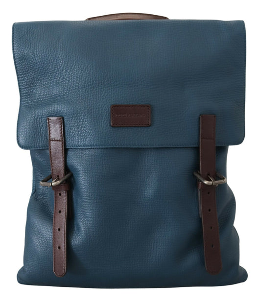 Blue Calfskin Leather Logo Plaque Men Backpack Bag