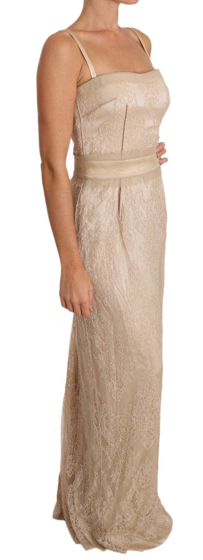 Elegant Beige Sheath Floor-Length Dress