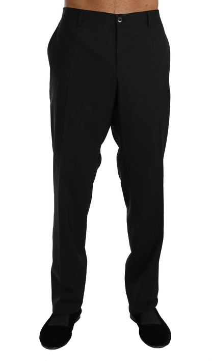 Black Wool Stretch Formal Trousers