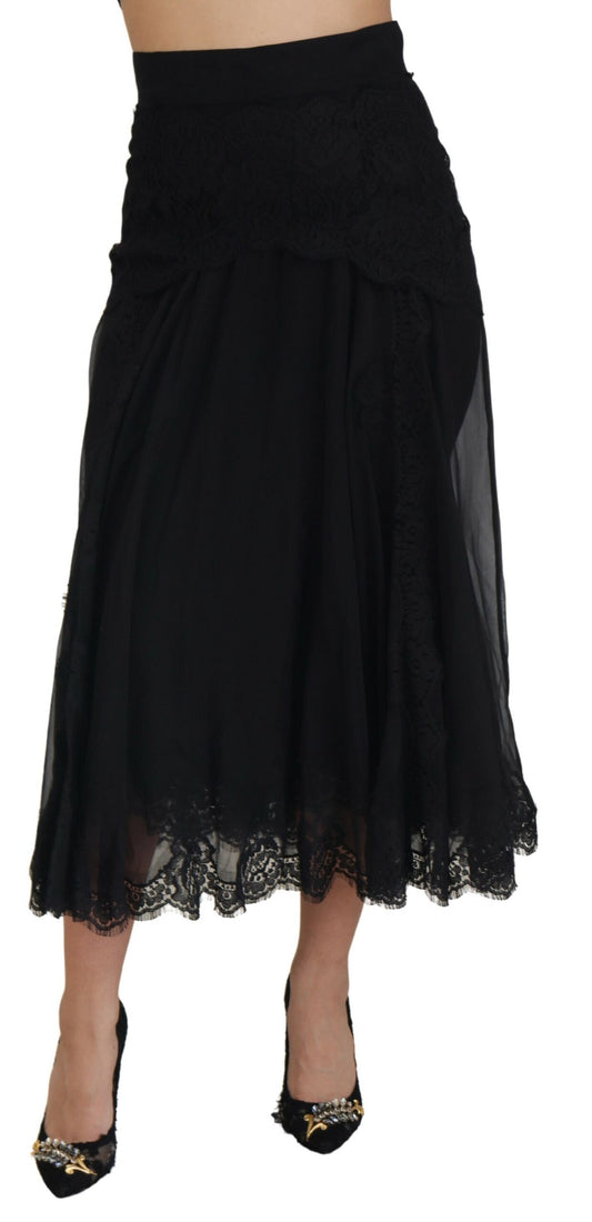 Elegant High-Waist Midi Silk-Blend Skirt