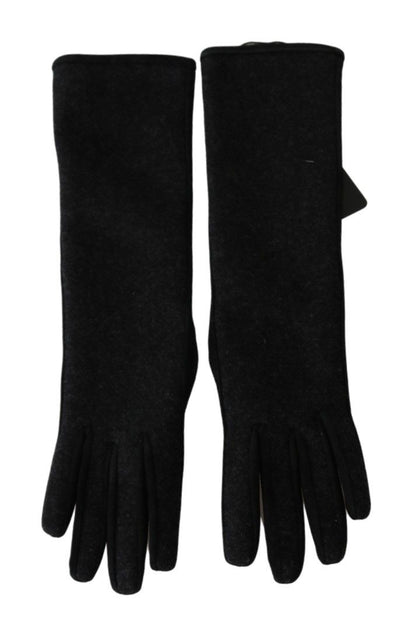 Black Gray Mid Arm Length Mittens Wool  Gloves