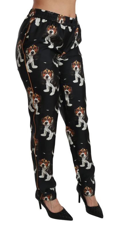 Elegant Silk Puppy Dog Print Pants