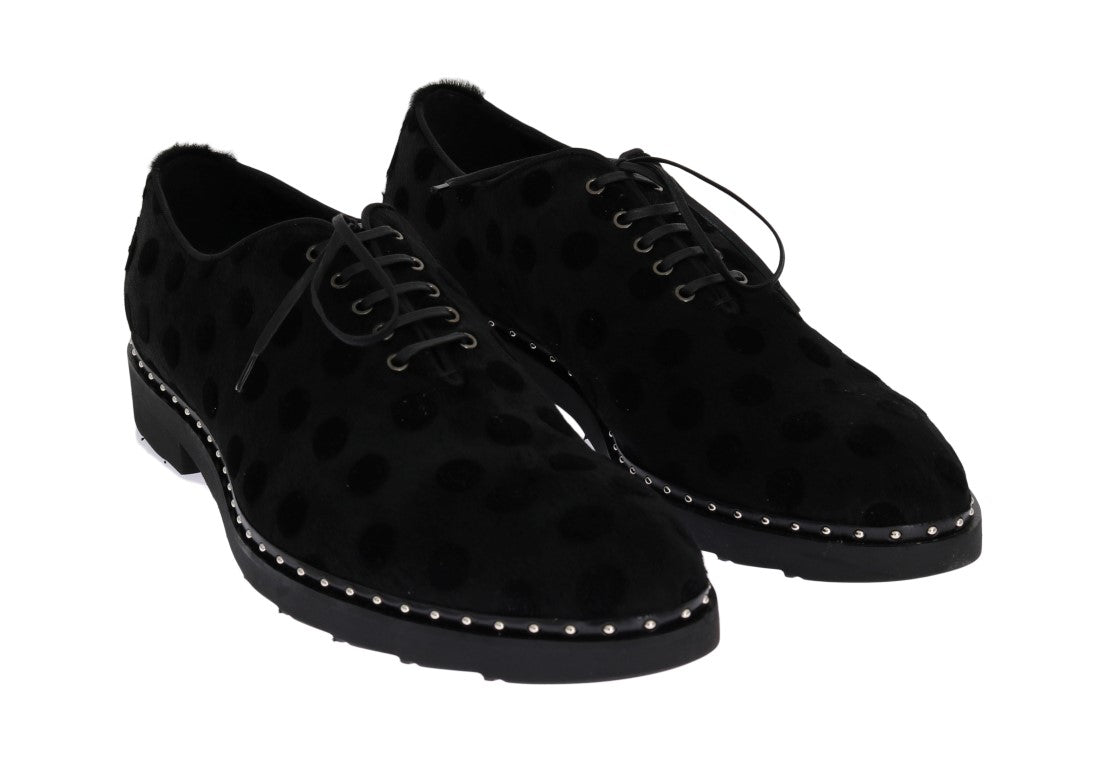Black Polka Dotted Pony Hair Shoes