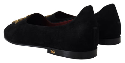 Black Gold Crystal Sequined Loafers
