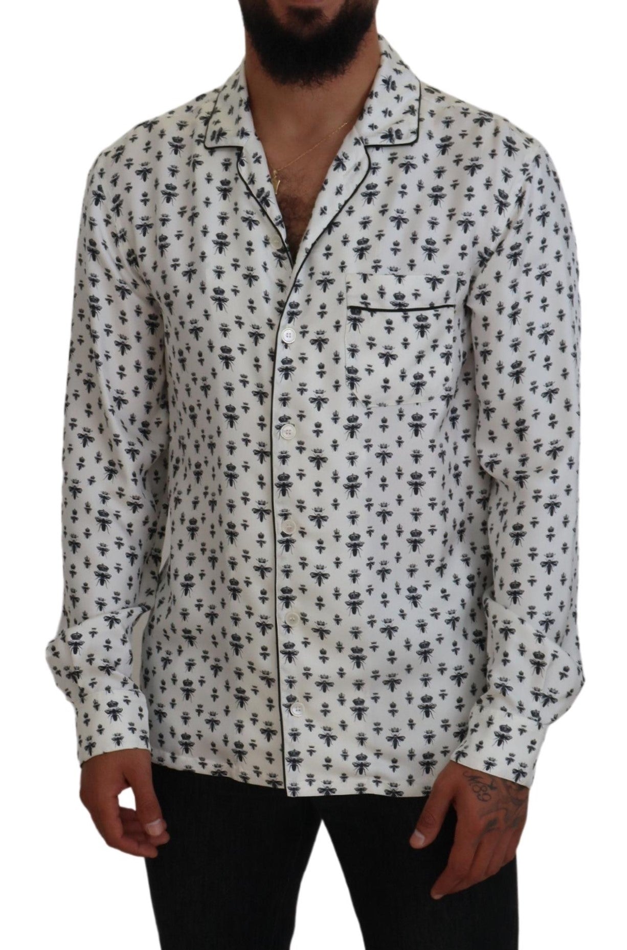 Elegant Silk Pajama Top with Crown Bee Print