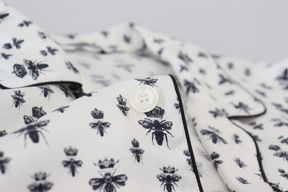 Elegant Silk Pajama Top with Crown Bee Print