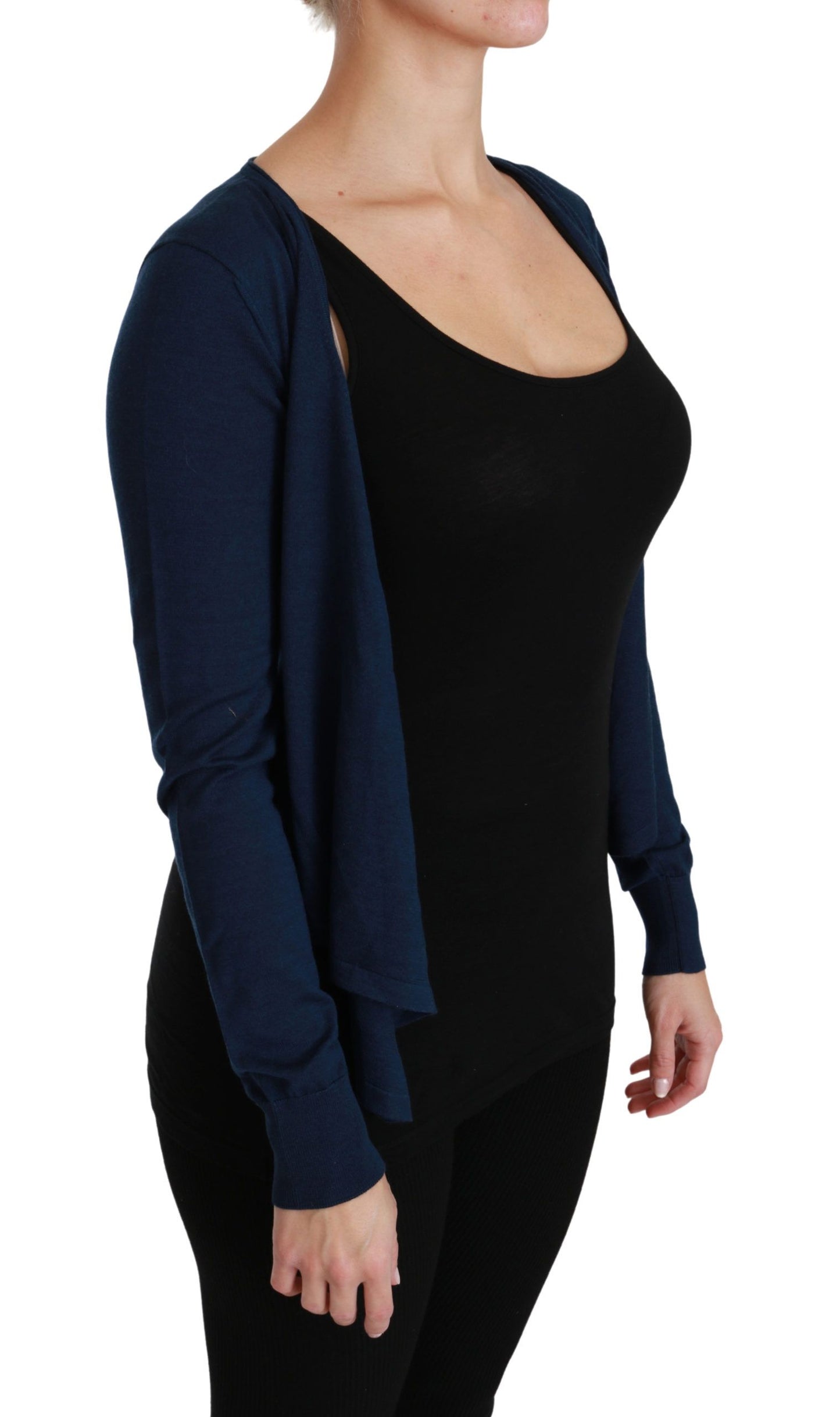 Blue Long Sleeve Cardigan Vest Cashmere Sweater