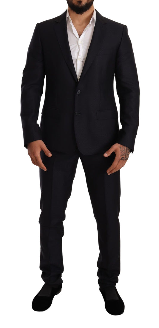 Elegant Slim Fit Jacquard Suit in Blue