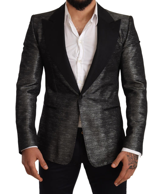 Metallic Gray Jacquard Slim Fit Blazer