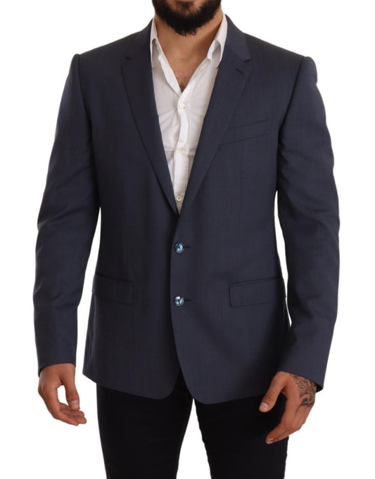 Elegant Blue Wool Martini Blazer Jacket