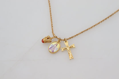 Elegant Gold Tone Charm Necklace with Cross Pendant