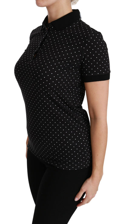 Elegant Black Dotted Polo Shirt