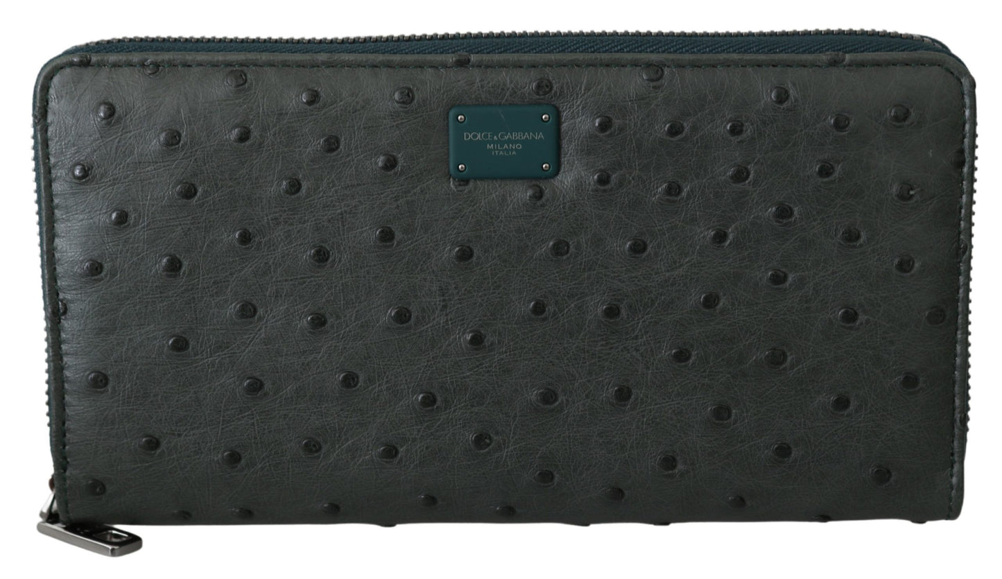 Green Ostrich Leather Continental Mens Clutch Wallet