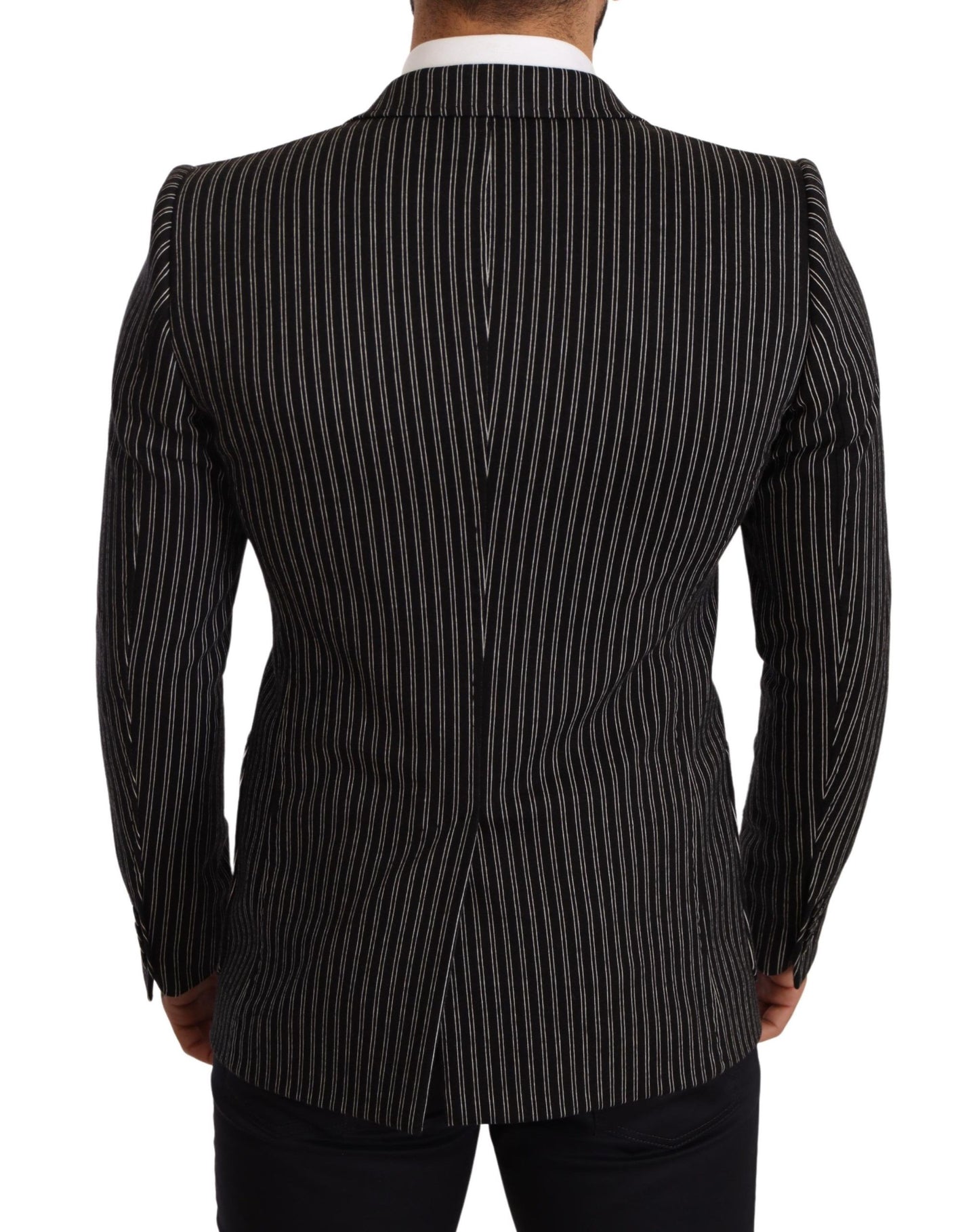 Elegant Black Striped Virgin Wool Blazer
