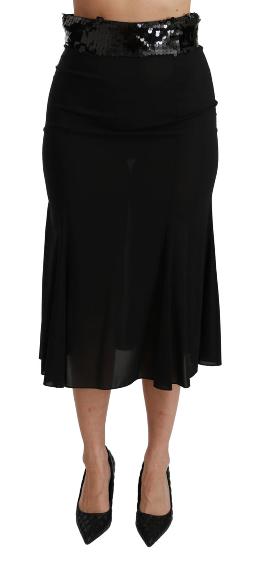 Elegant High Waist Sequin Black Skirt