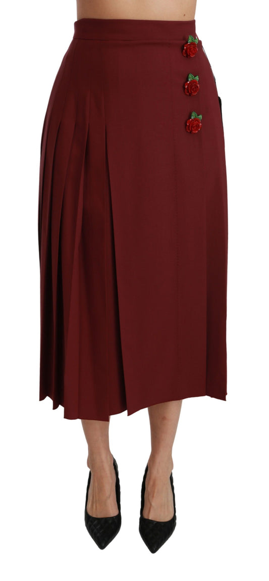 Elegant Red High Waist Virgin Wool Skirt