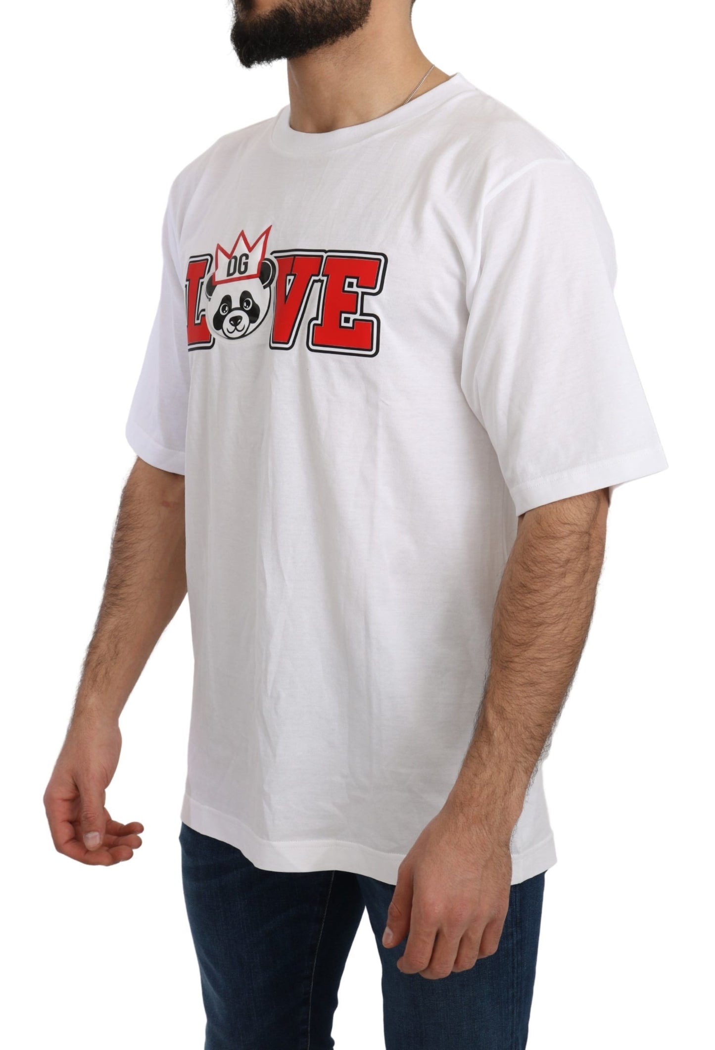White Love Panda Print Top T-shirt