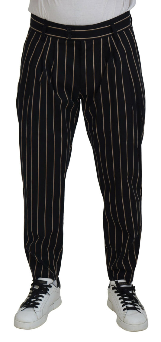 Black Beige Striped Cotton Stretch Pants