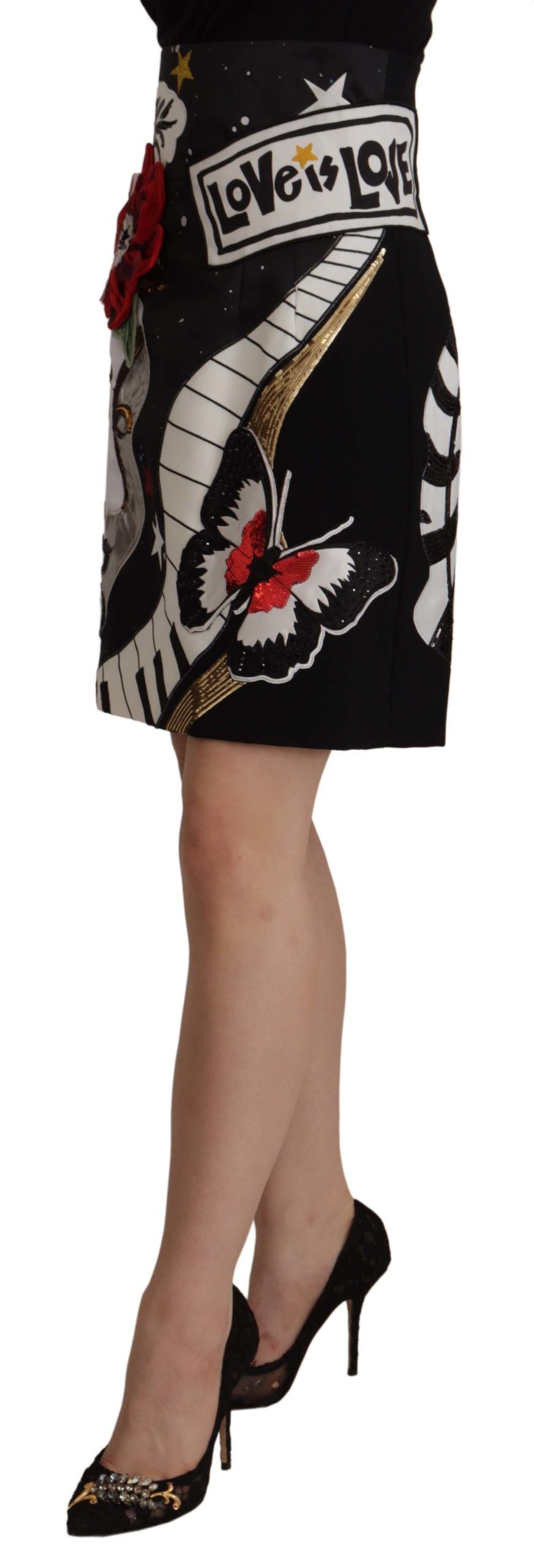 High-Waist A-Line Embellished Black Skirt