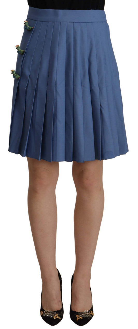 Elegant Pleated A-Line Mini Skirt with Bird Appliques