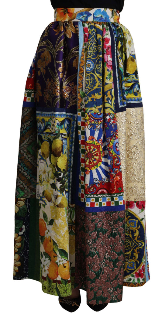 High Waist Maxi Skirt with Sicilian Patterns