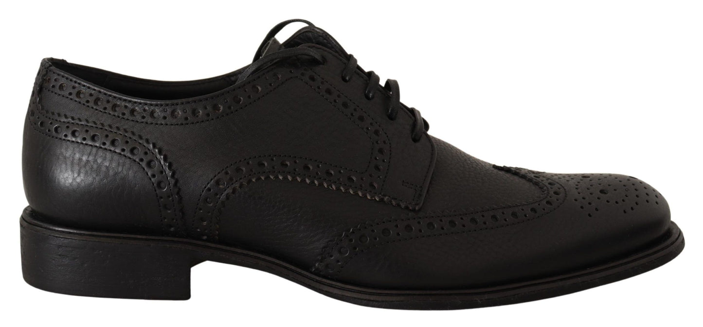 Elegant Black Leather Derby Wingtip Shoes