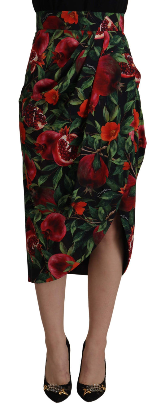 Chic Midi Wrap Skirt with Fruit Motif